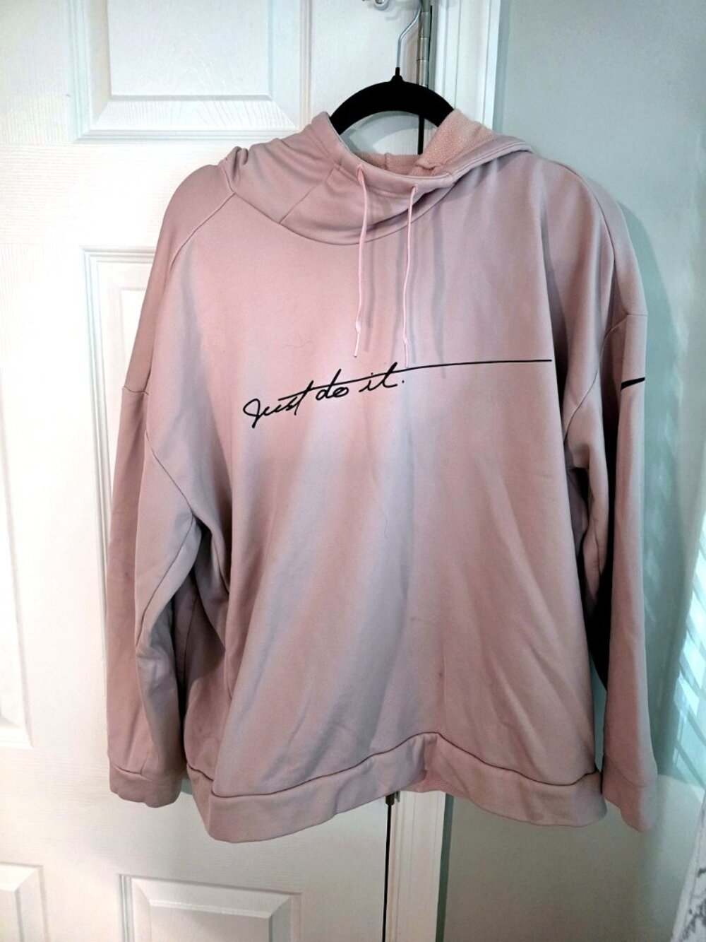 Nike Women's Light Pink Crewneck Hoodie Script Logo Sweatshirt Size XL